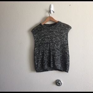 Grey knit mock-neck cropped top