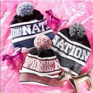 PINK Victoria's Secret beanie in black/grey