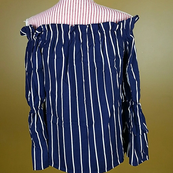 LAST ONE! Navy/White Striped Off-the-Shoulder Top - Picture 4 of 4