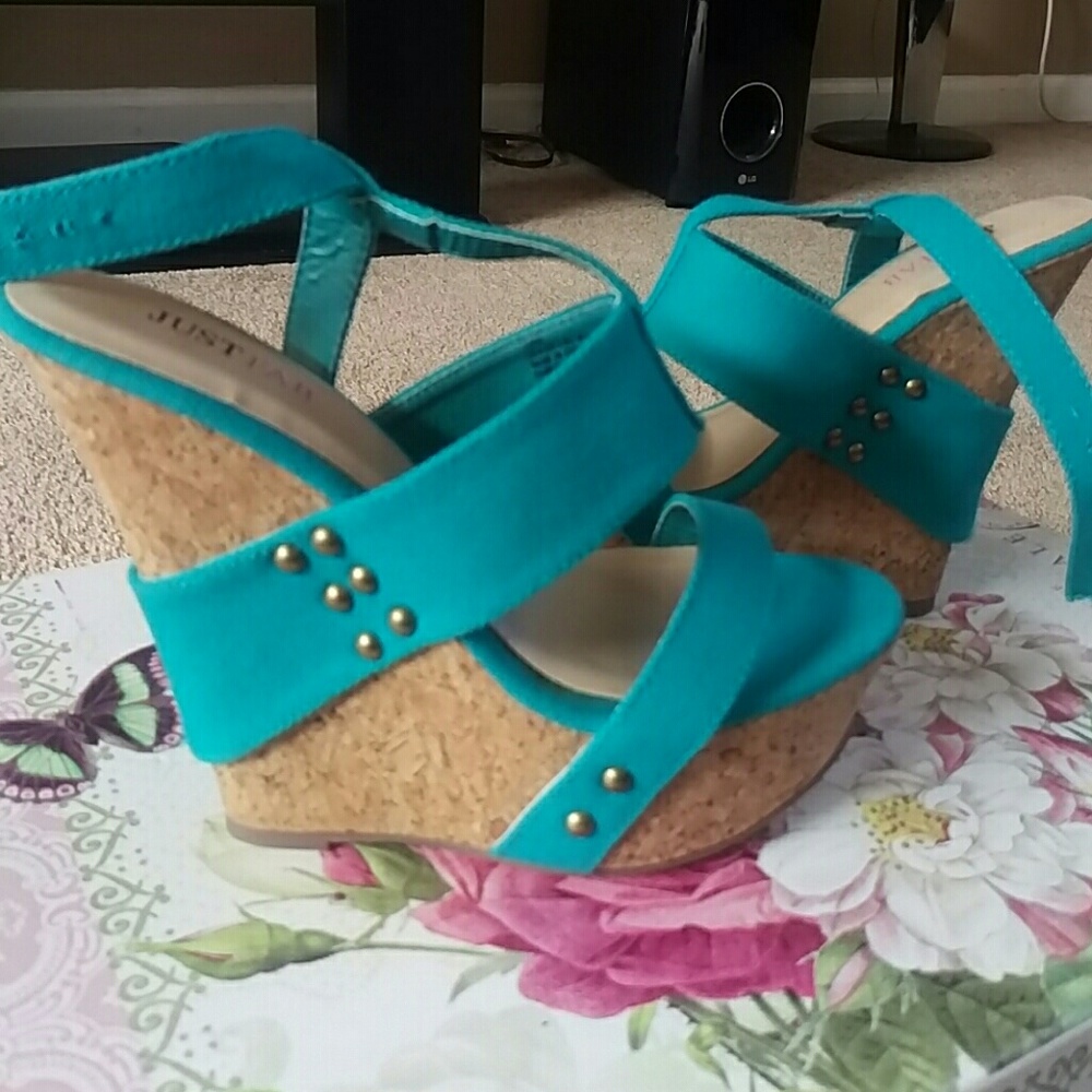 Teal Just Fab wedges