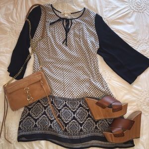 Navy and off white peasant dress
