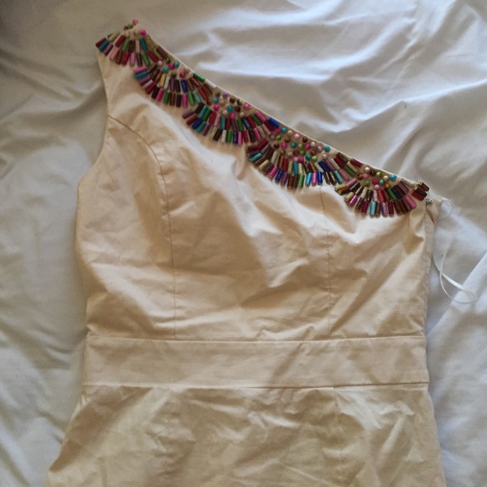 One shoulder beaded cream dress size Small