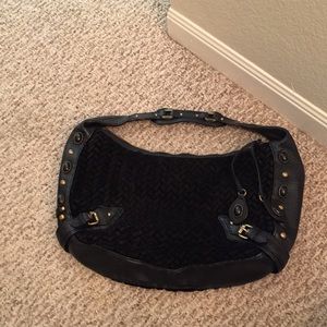 Cole Haan black velvet weave leather boho purse
