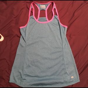 Blue and pink workout top