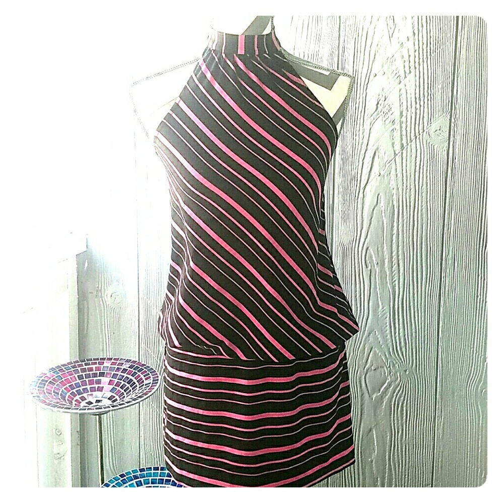 Black and pink halter dress