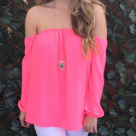 Neon pink off shoulder top - Picture 2 of 3