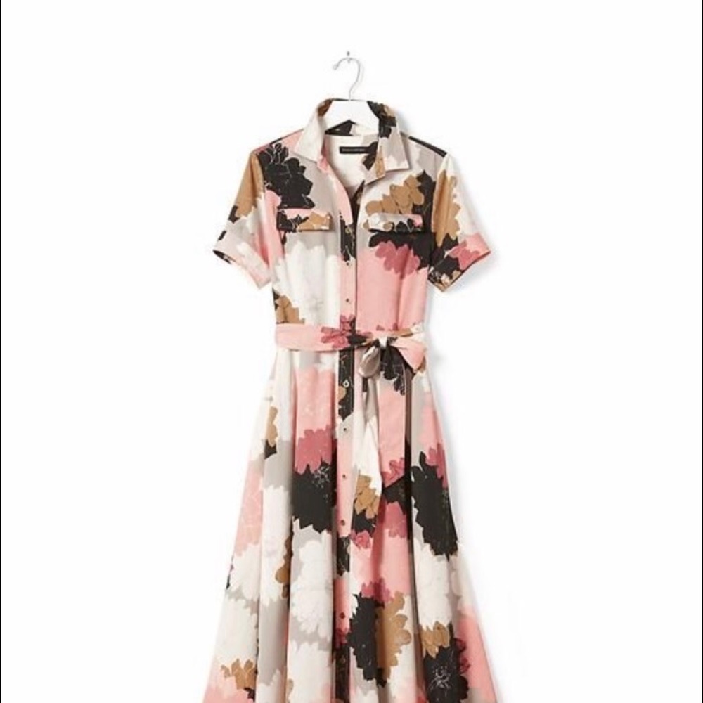 Banana Republic Pink Floral Maxi Shirtdress