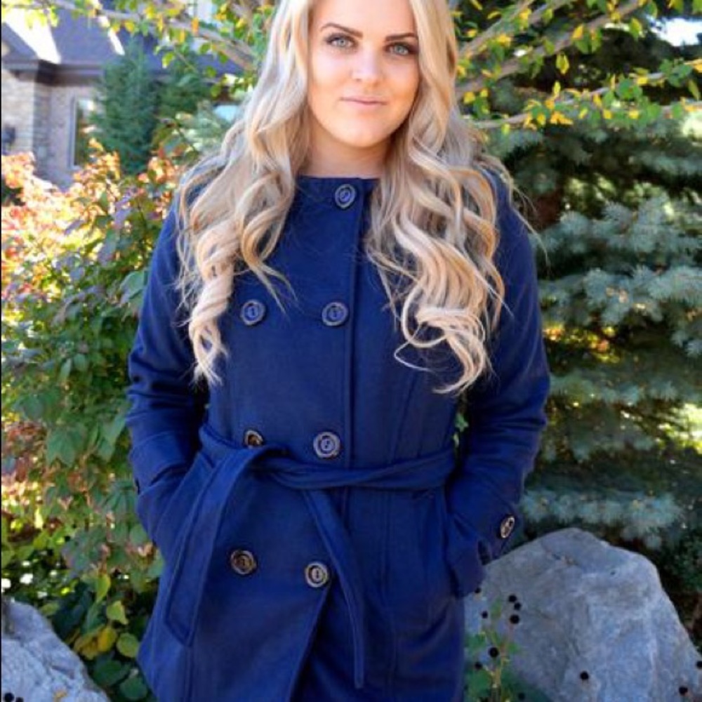 Leopard Hooded Peacoat Navy