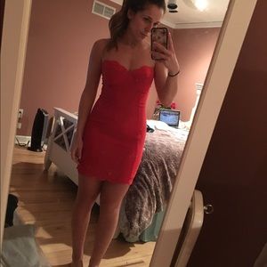 Red strapless tight dress