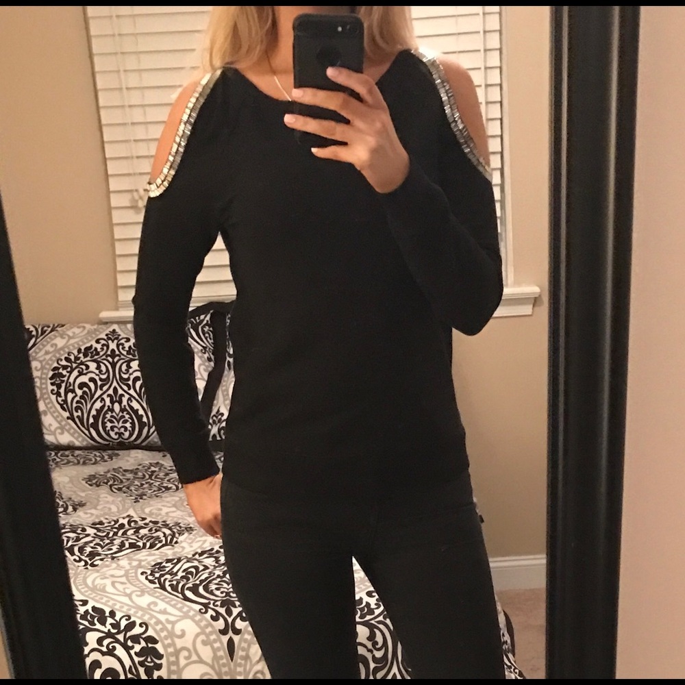 Guess beaded cold shoulder sweatshirt