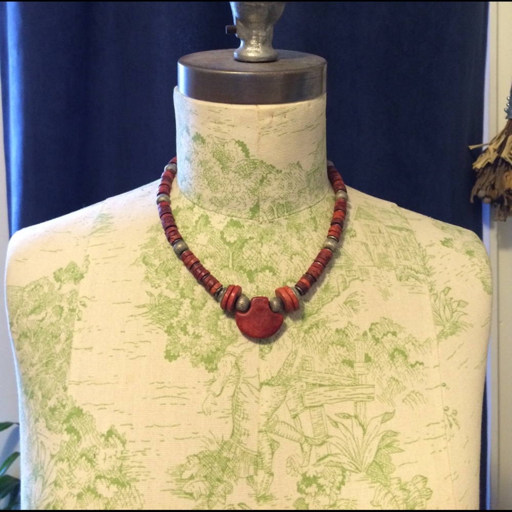 Natural Bead and Silver Necklace