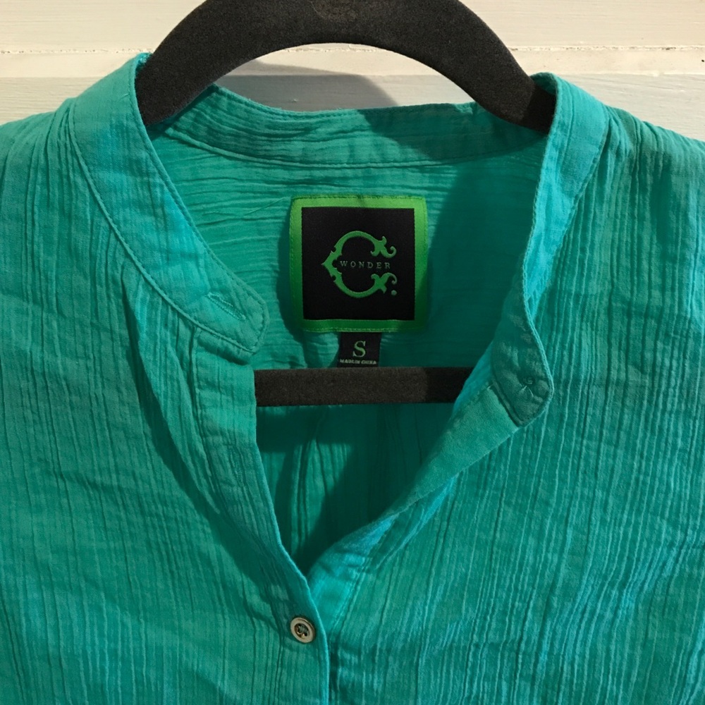 C Wonder Turquoise Button-Up Blouse/Tunic (S)