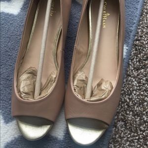 Cole Haan nude peep toe gold ballet flats