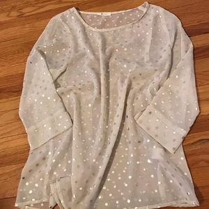 Everly. Ivory blouse with silver polka dots