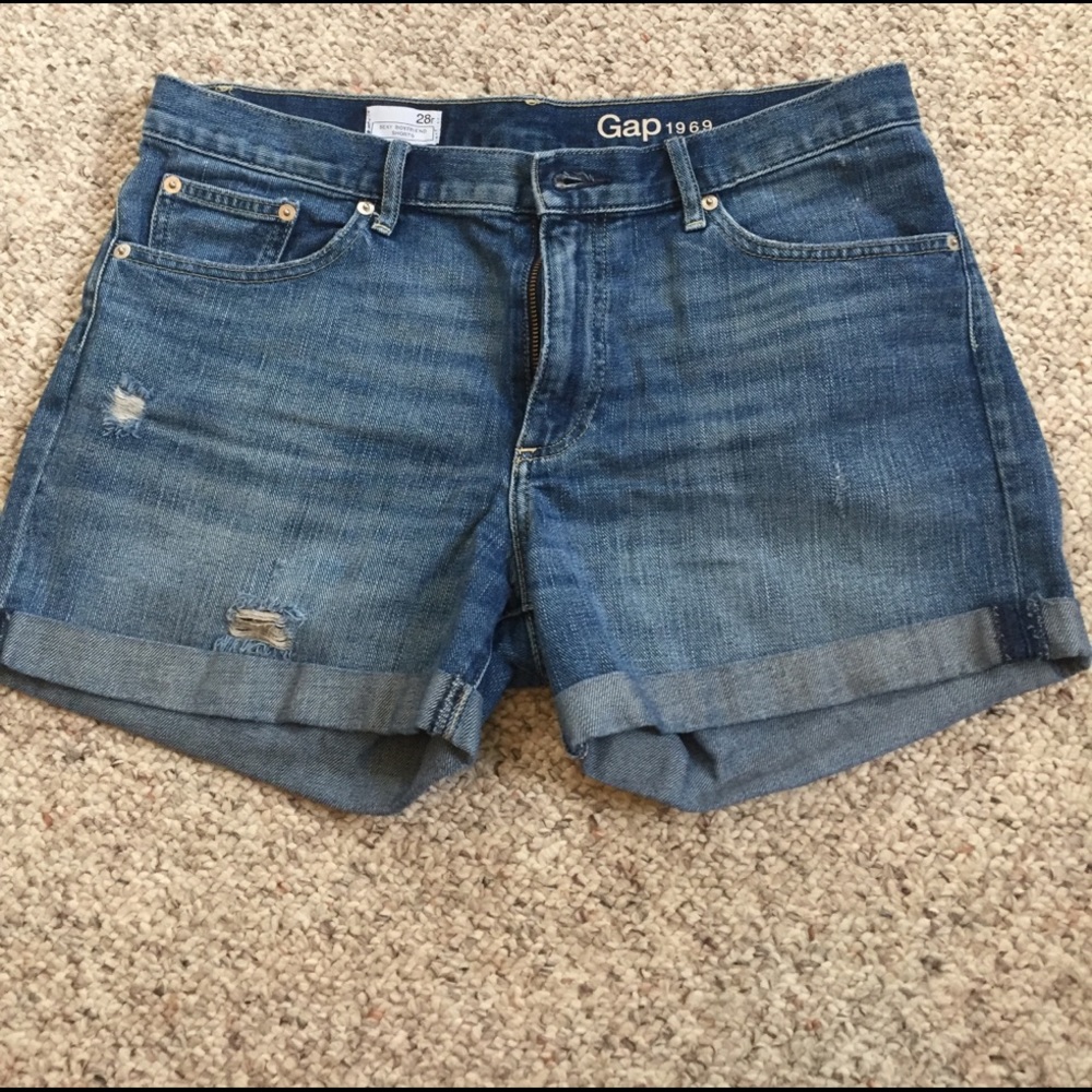 Denim shorts.