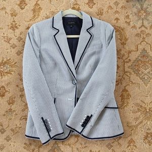 Navy and white seersucker jacket