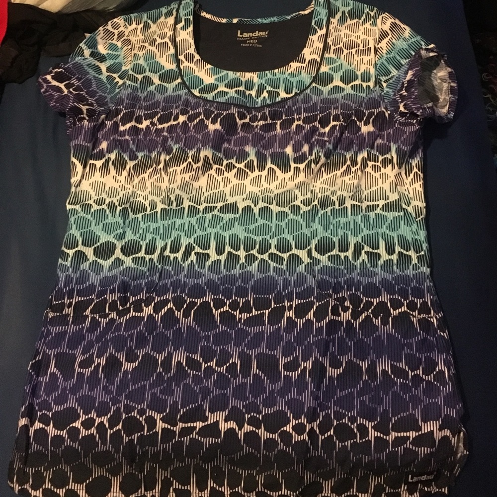 Landau animal print scrub top