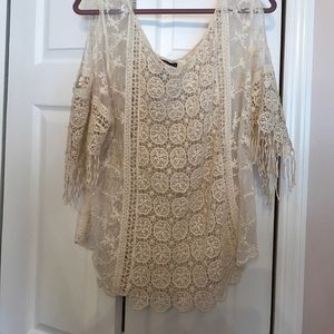 Cold shoulder lace and fringe top