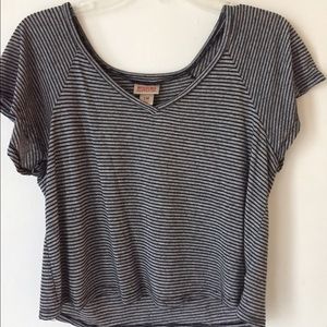 Gray and Black Striped Crop-Top