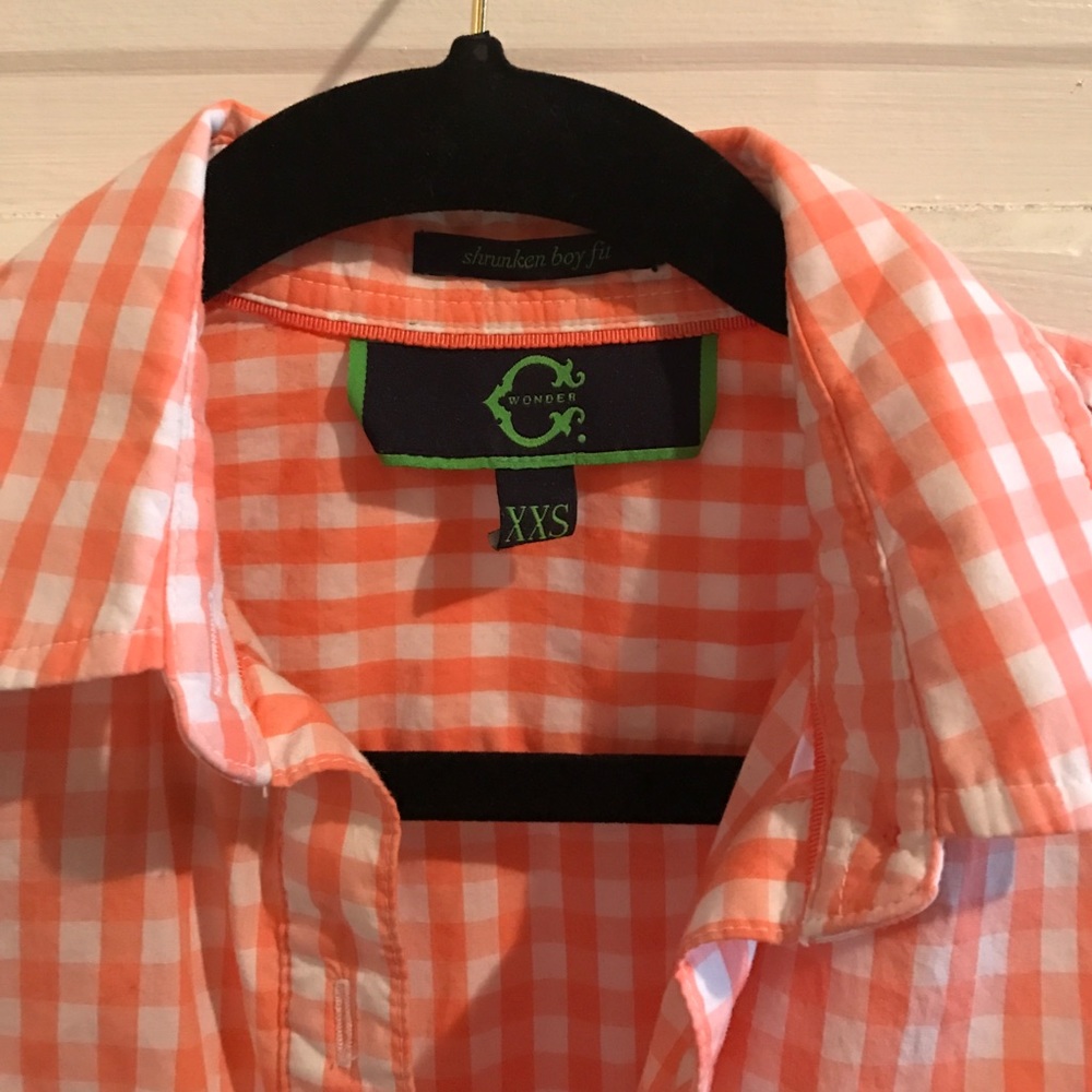 C Wonder Coral Gingham Button-Up Blouse (S)