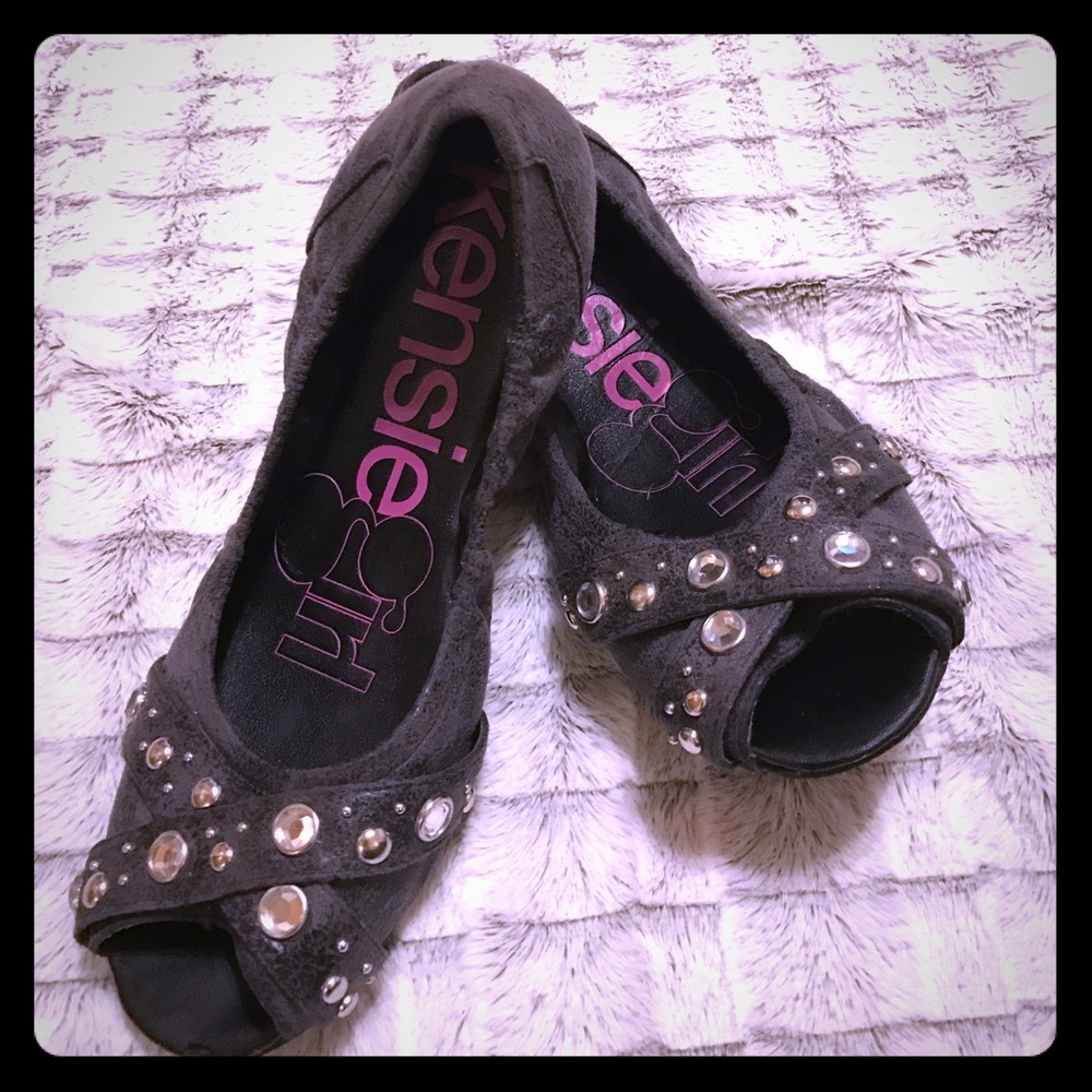 Kensie Girl ballet rhinestone peep toe flats