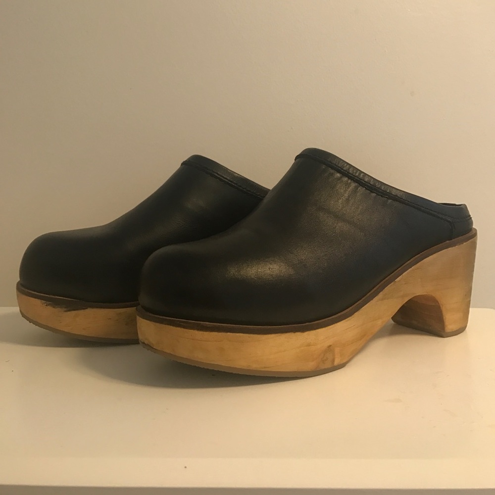 Black Leather Clogs