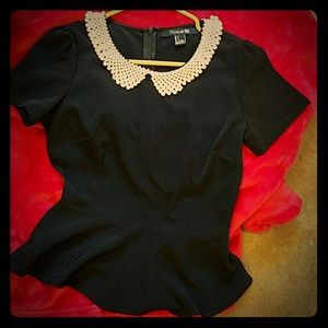 Gorgeous Peplum Top with Faux Pearl Collar