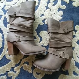 Mid calf strappy booties