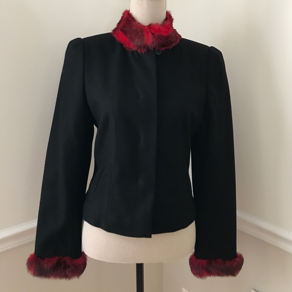 Hugo Boss Virgin Wool Blazer with Fur Collar