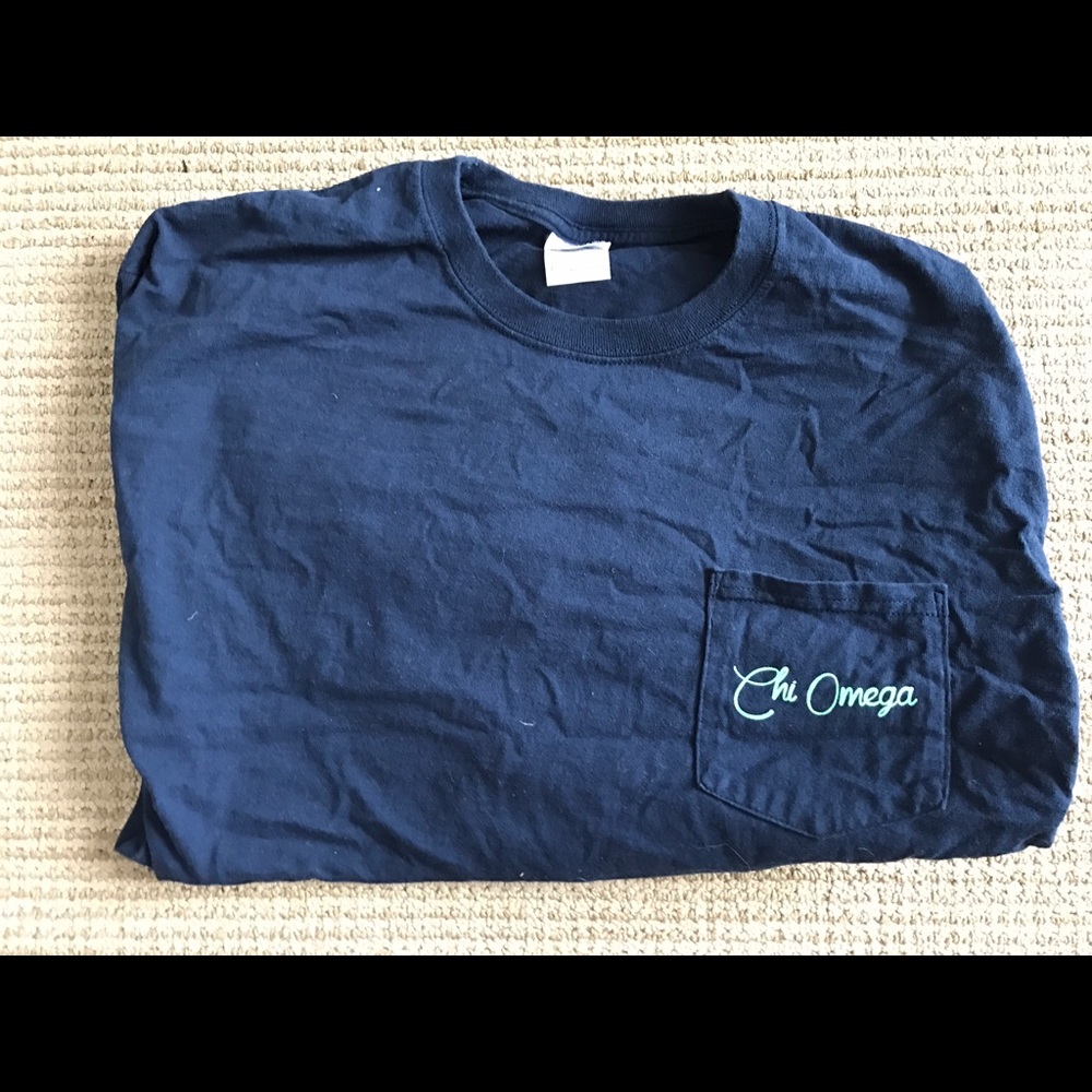 Long sleeve navy crew neck Chi Omega shirt