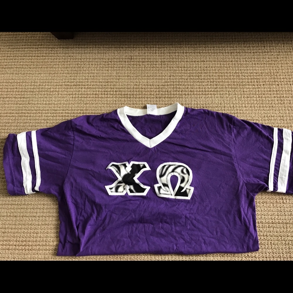 Purple Chi Omega Embroidered Baseball Tee