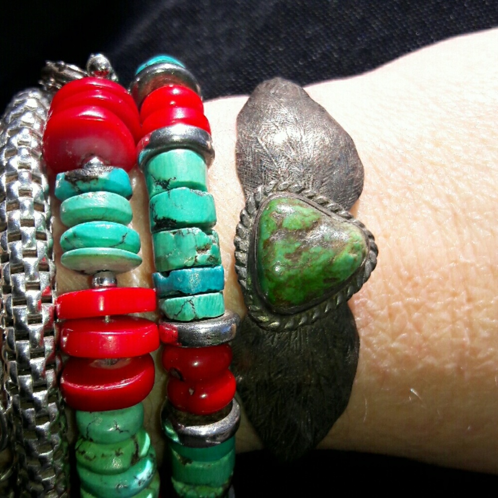 Echn signed old wings sterling turquoise cuff 925