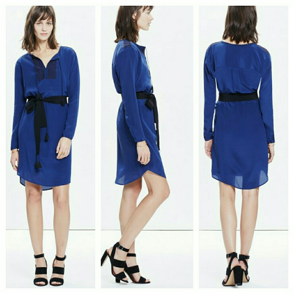 {Madewell} Silk Prologue Navy Dress with Tassels