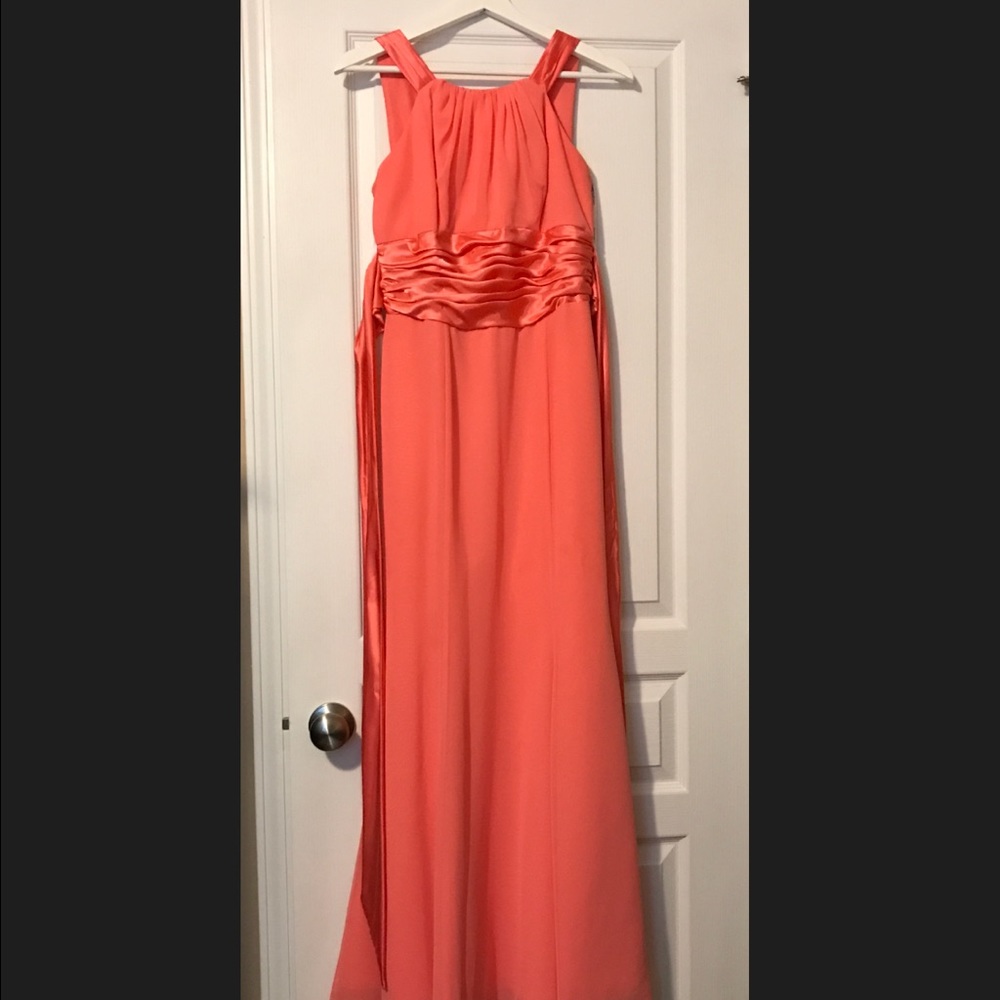Coral Colored Floor Length Bridesmaid Dress sz 6