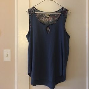 Anthropologie medium blue tank with paisley detail