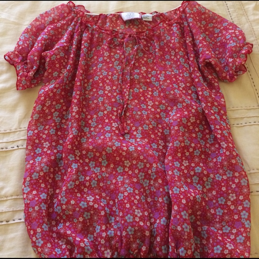 Pretty red M&E Collection blouse with floral print
