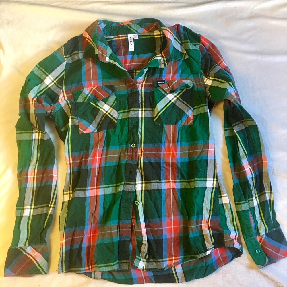 RVCA Green Flannel Women's Button Up, Large