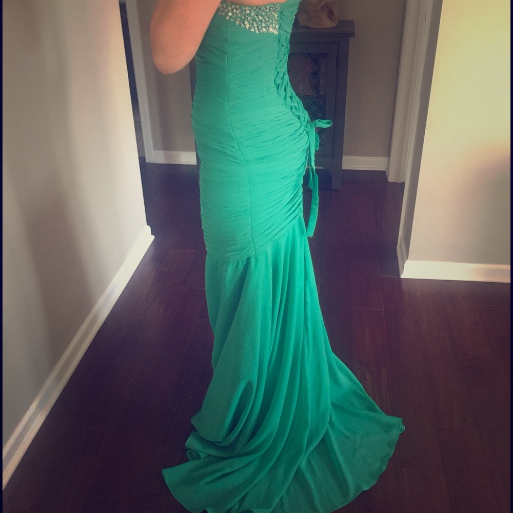 Mint green mermaid style prom dress