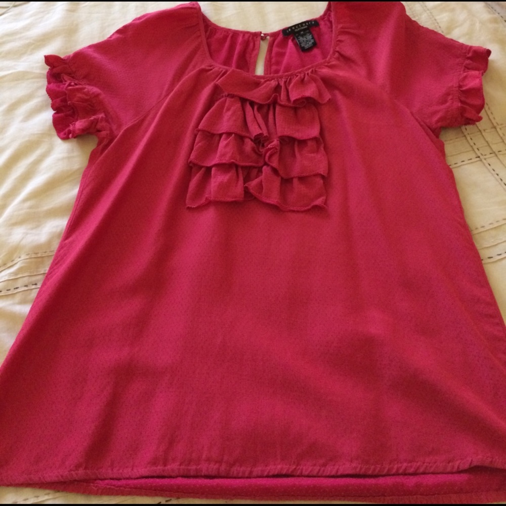 Red Sanctuary blouse with ruffled front MED