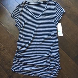 Black and gray striped maternity tunic