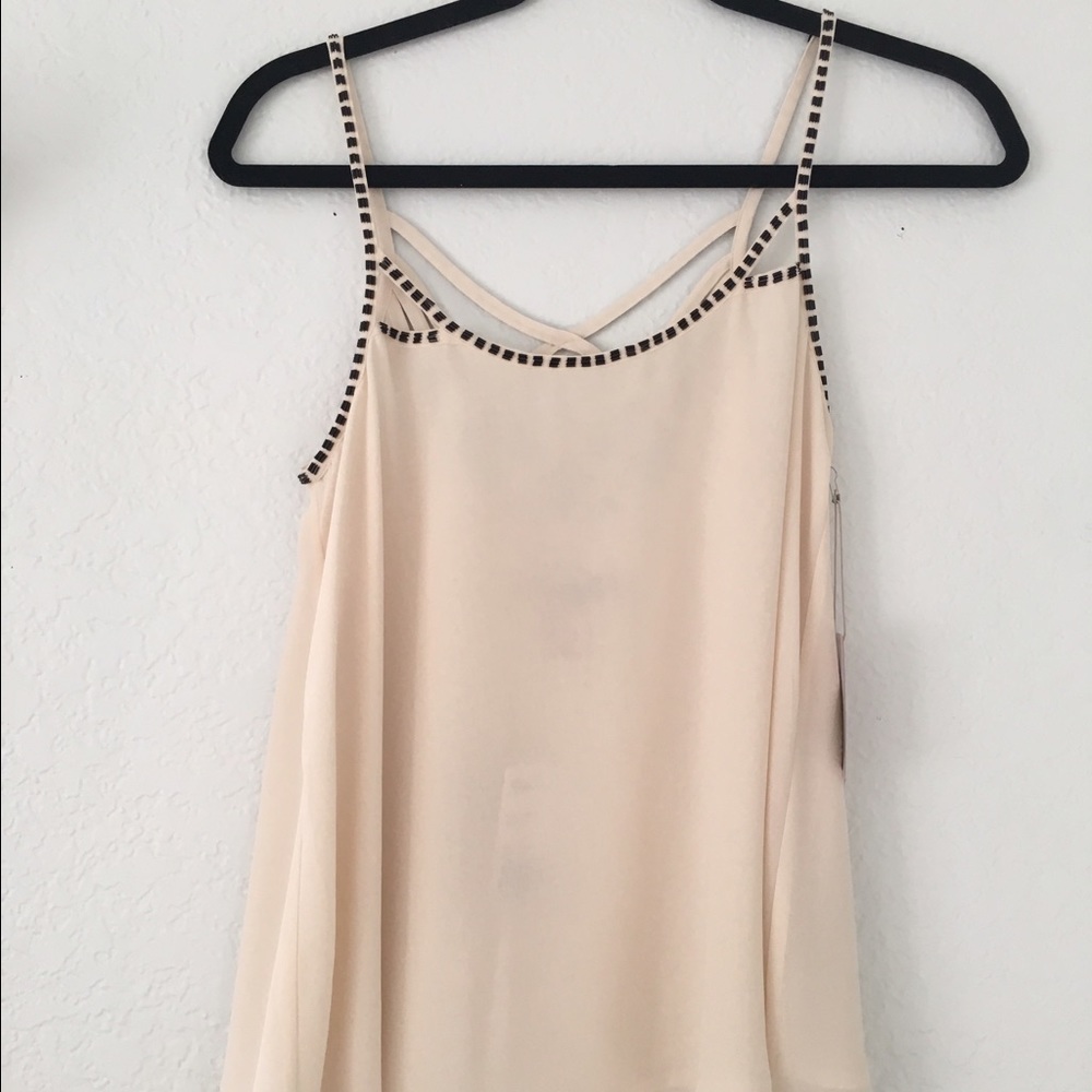 Cream Woven tank top w/ black details