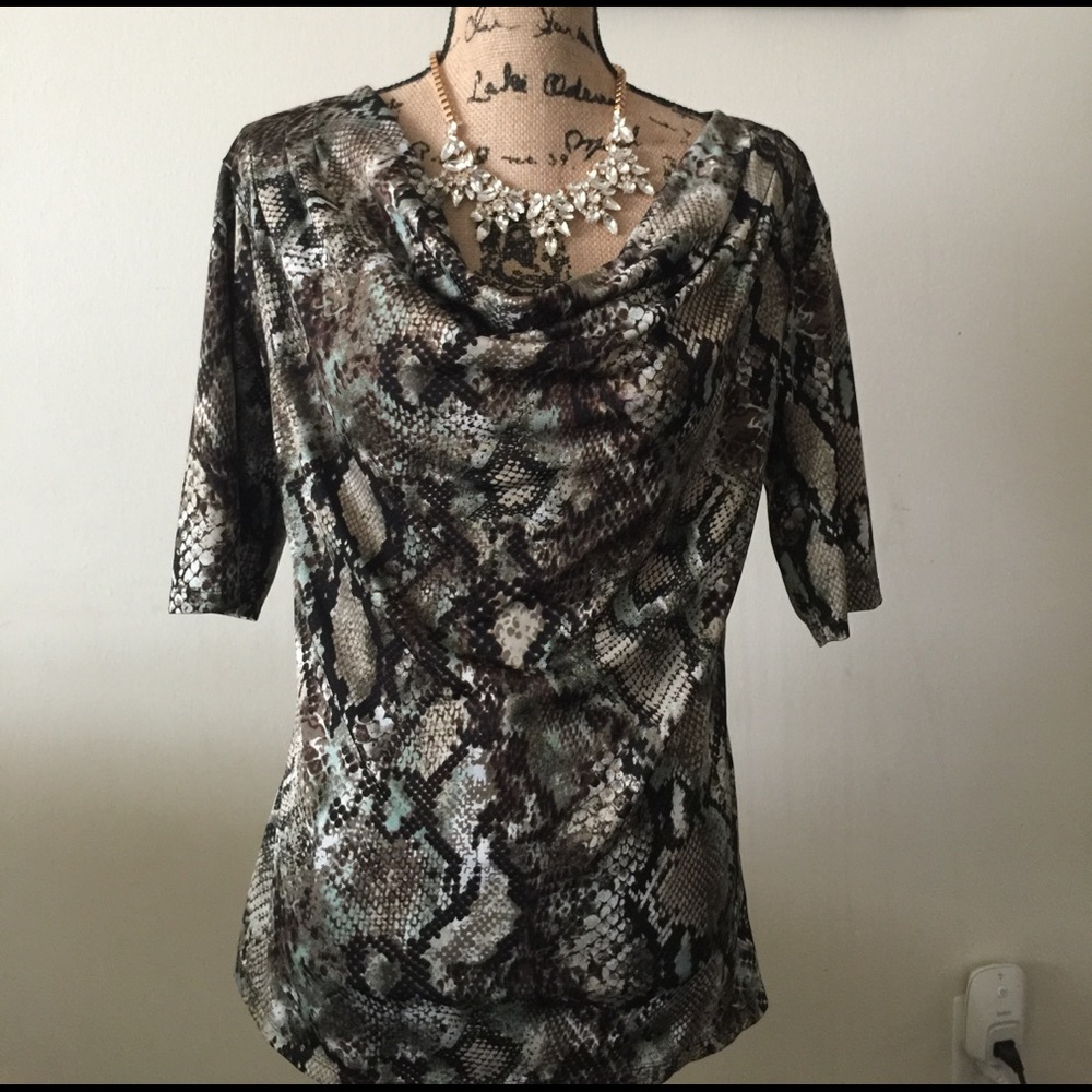 Verve Ami faux snake skin top green scoop neck