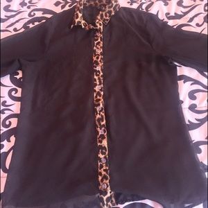 Chiffon Cheetah Print and Black Button Down Shirt