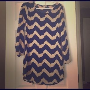Navy and tan chevron dress
