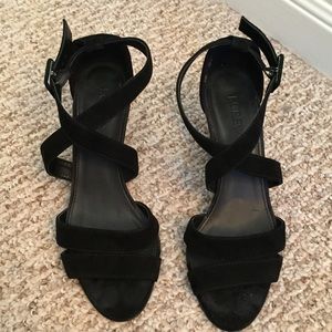 J Crew black velvet strap wedge