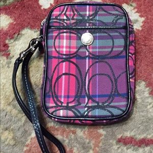 Coach Signature Plaid Cell Phone Wristlet