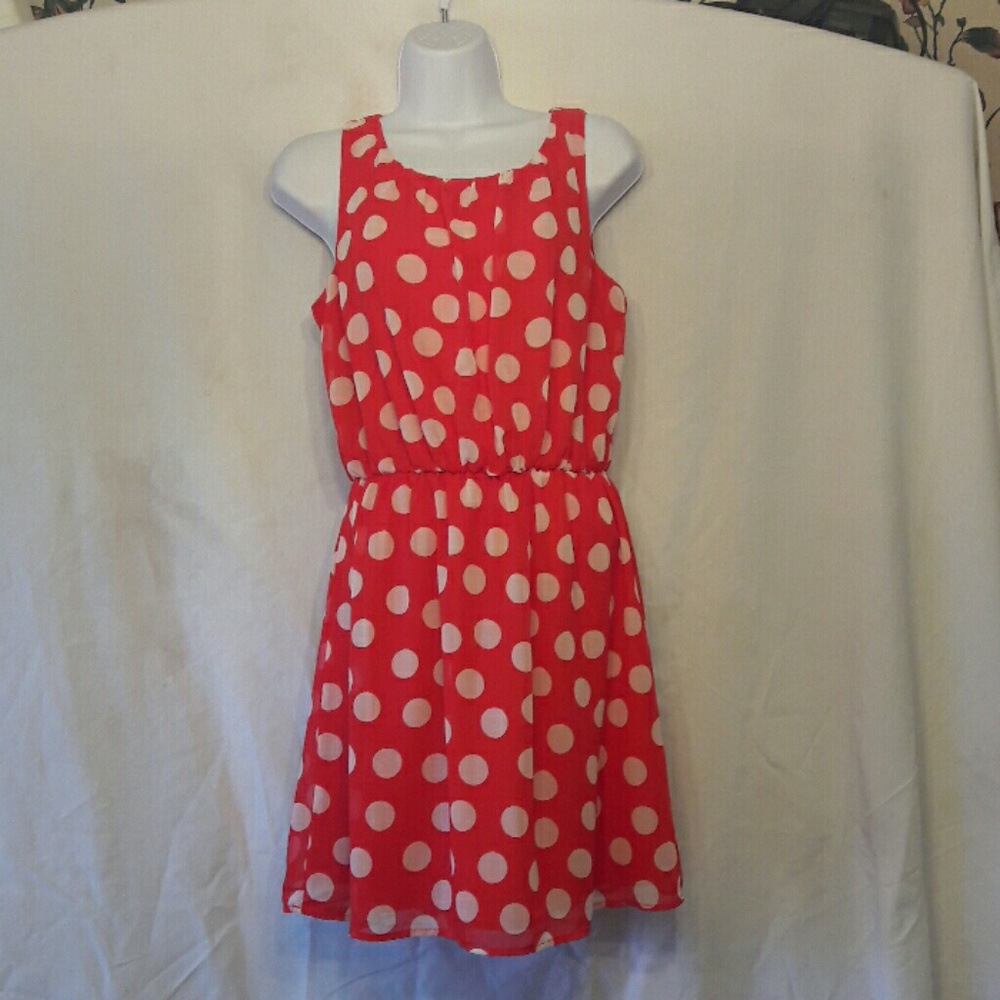 Reddish orange polka dot dress