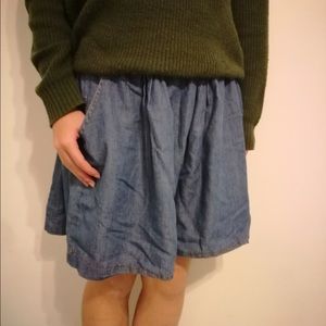 High Waisted Knee Denim Pocket Skirt