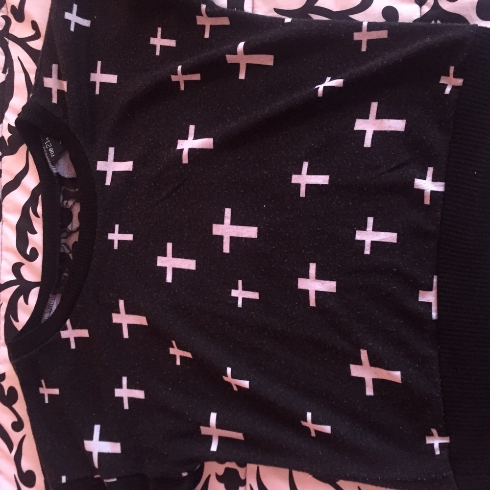 Cross Half Sleeve Sweater. Lace down back