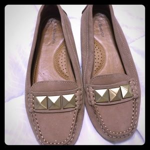 Bass slip on flats with gold detail